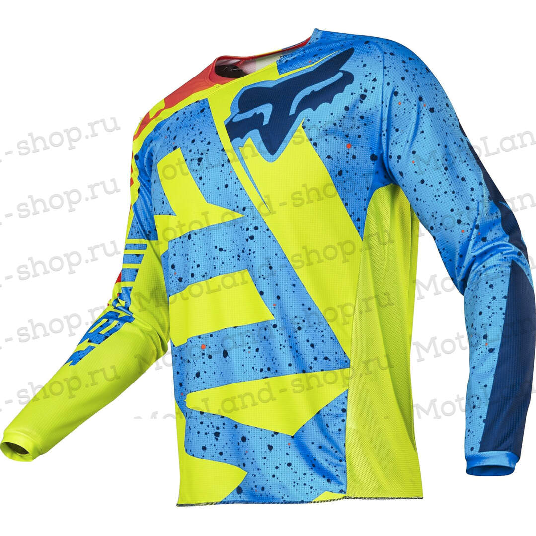 Джерси/футболка для мотокросса (детская) FOX №2 / Blue/Neon-Green (рост 145-155 см)