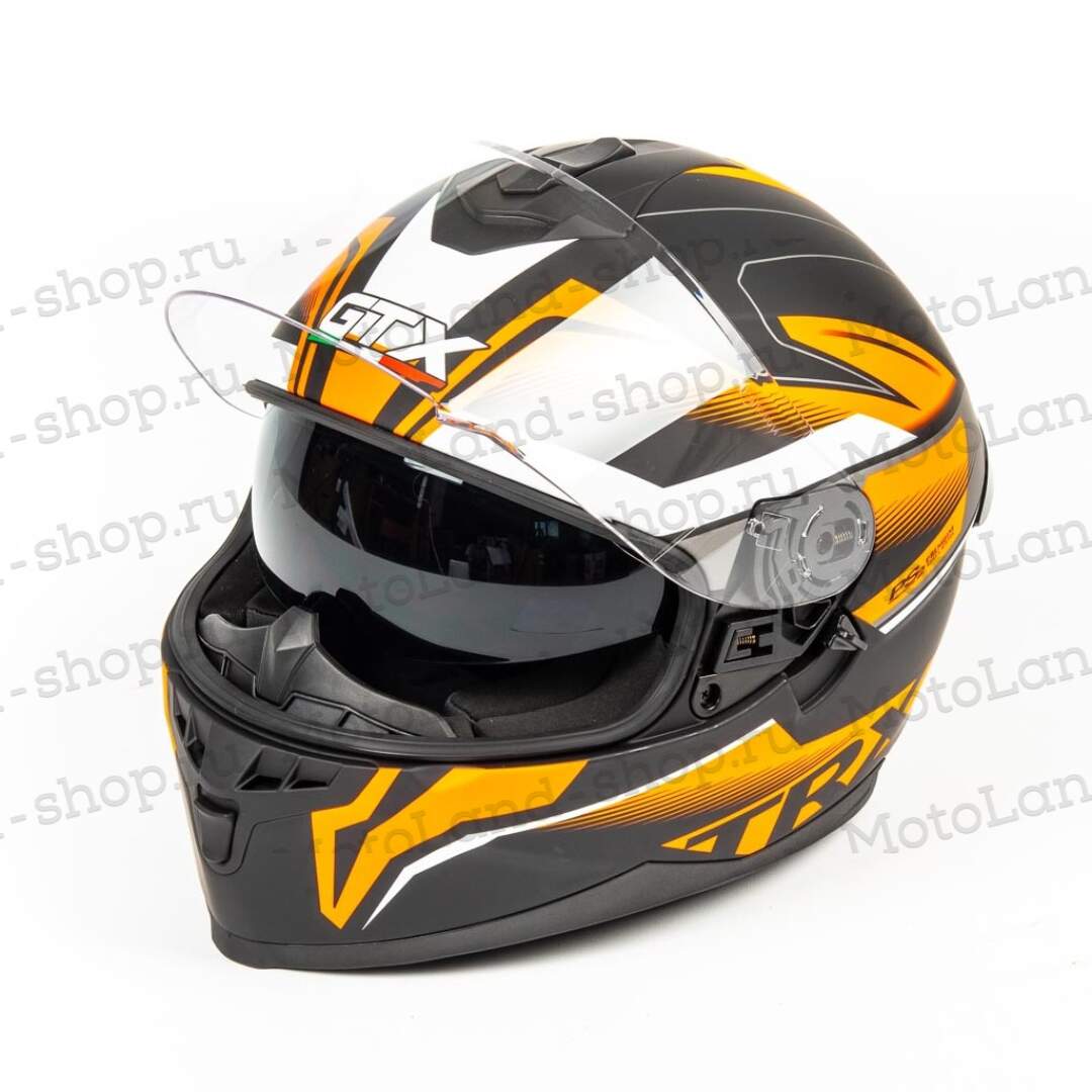 Шлем мото интеграл GTX 5672 №2 (M) BLACK/FLUO ORANGE GREY (2 визора)