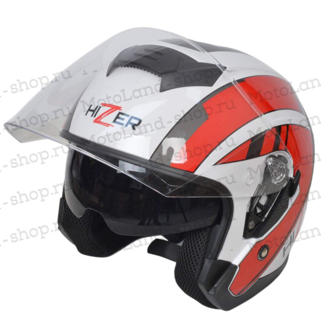 Шлем мото открытый HIZER J222 №1 (M) white/red (2 визора)