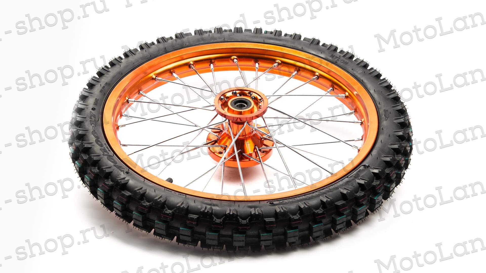 Обод передний 17" (1,60-R17 d=15mm) 70/100-17" CNC ступица с резиной, алюминий/оранжевый
