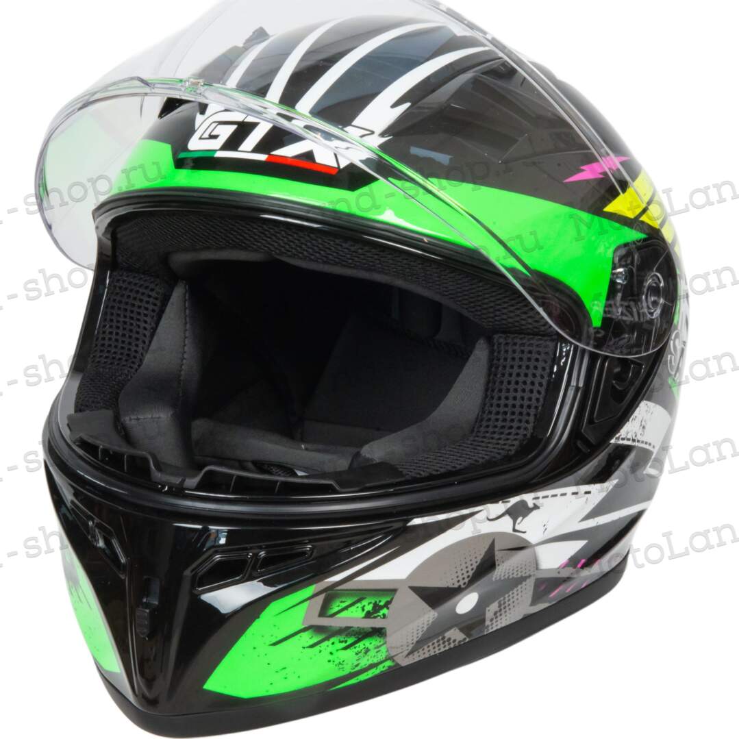 Шлем мото интеграл GTX 578S №1 (S) BLACK / FLUO GREEN YELLOW подростковый