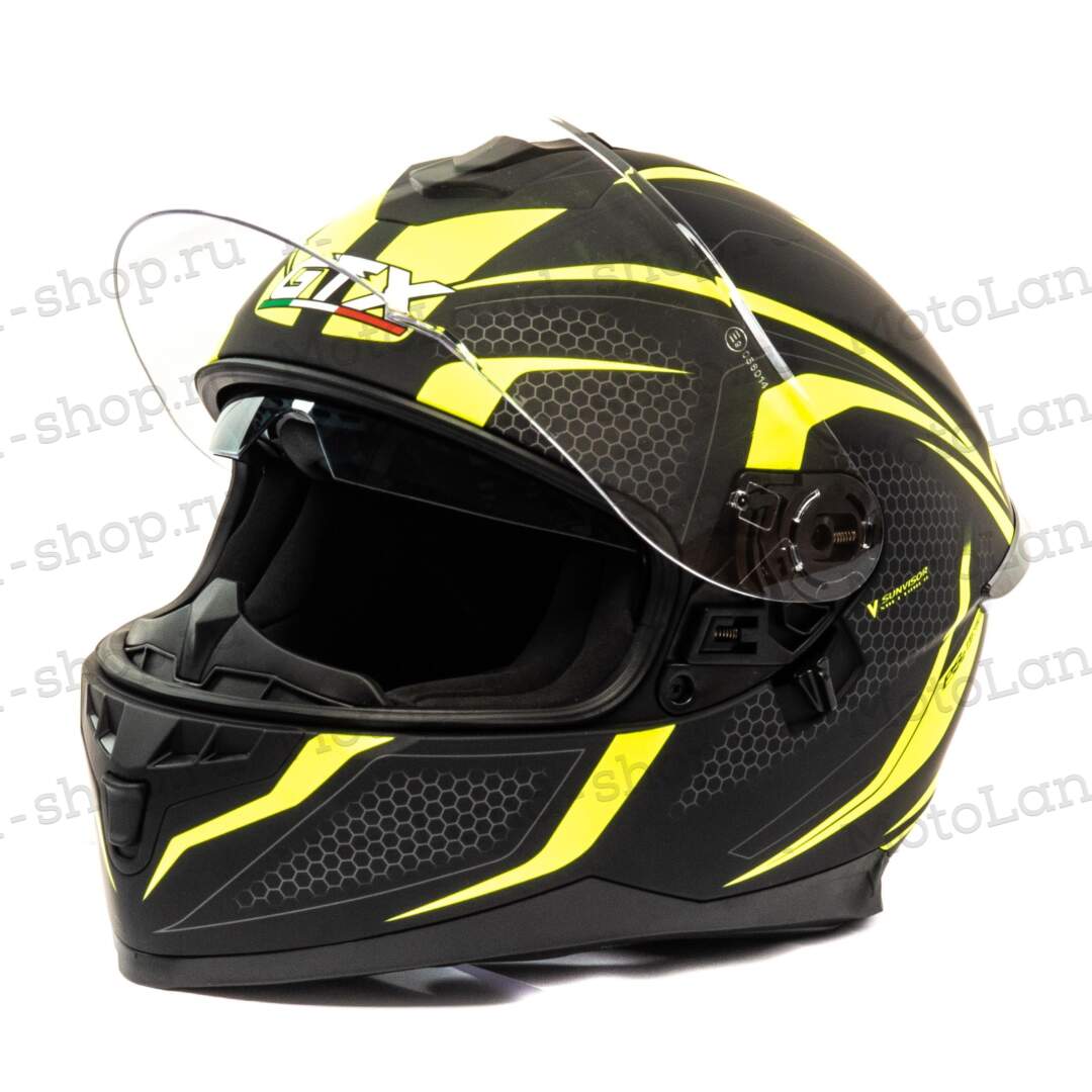 Шлем мото интеграл GTX 5672 №5 (L) BLACK/FLUO YELLOW/GREY