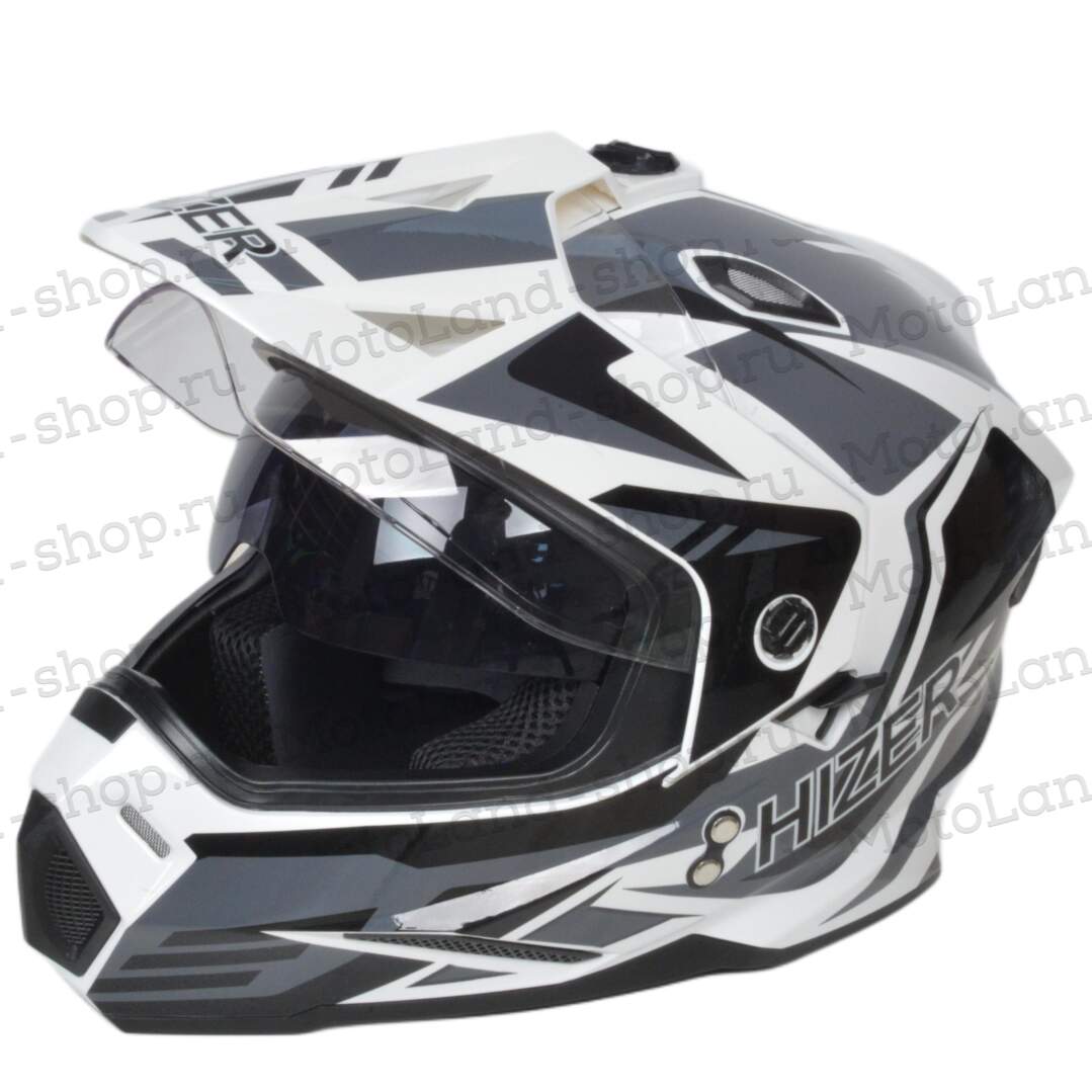 Шлем мото мотард HIZER J6802 №4 (XL) white/gray (2 визора)