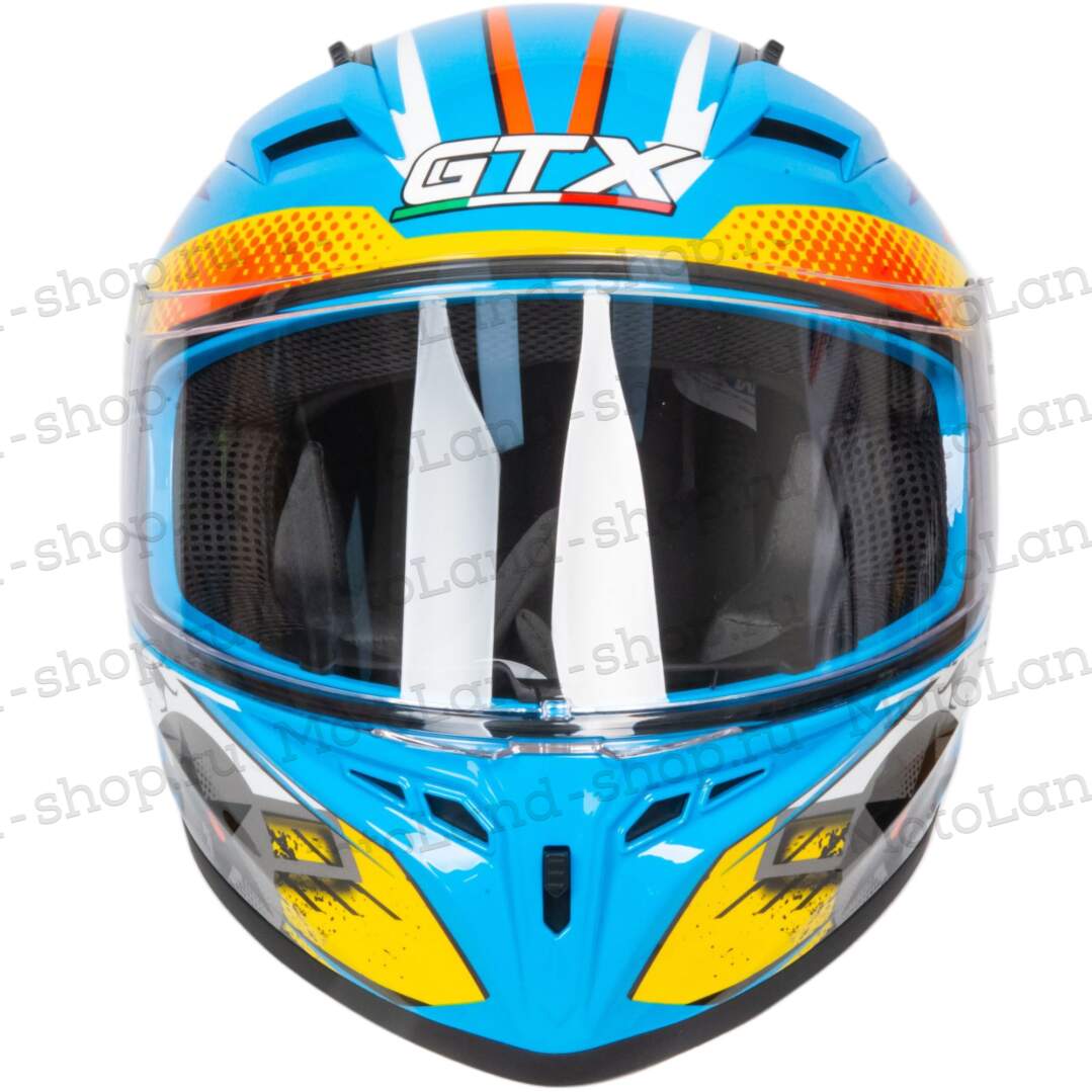 Шлем мото интеграл GTX 578S №2 (S) BLUE / ORANGE YELLOW подростковый