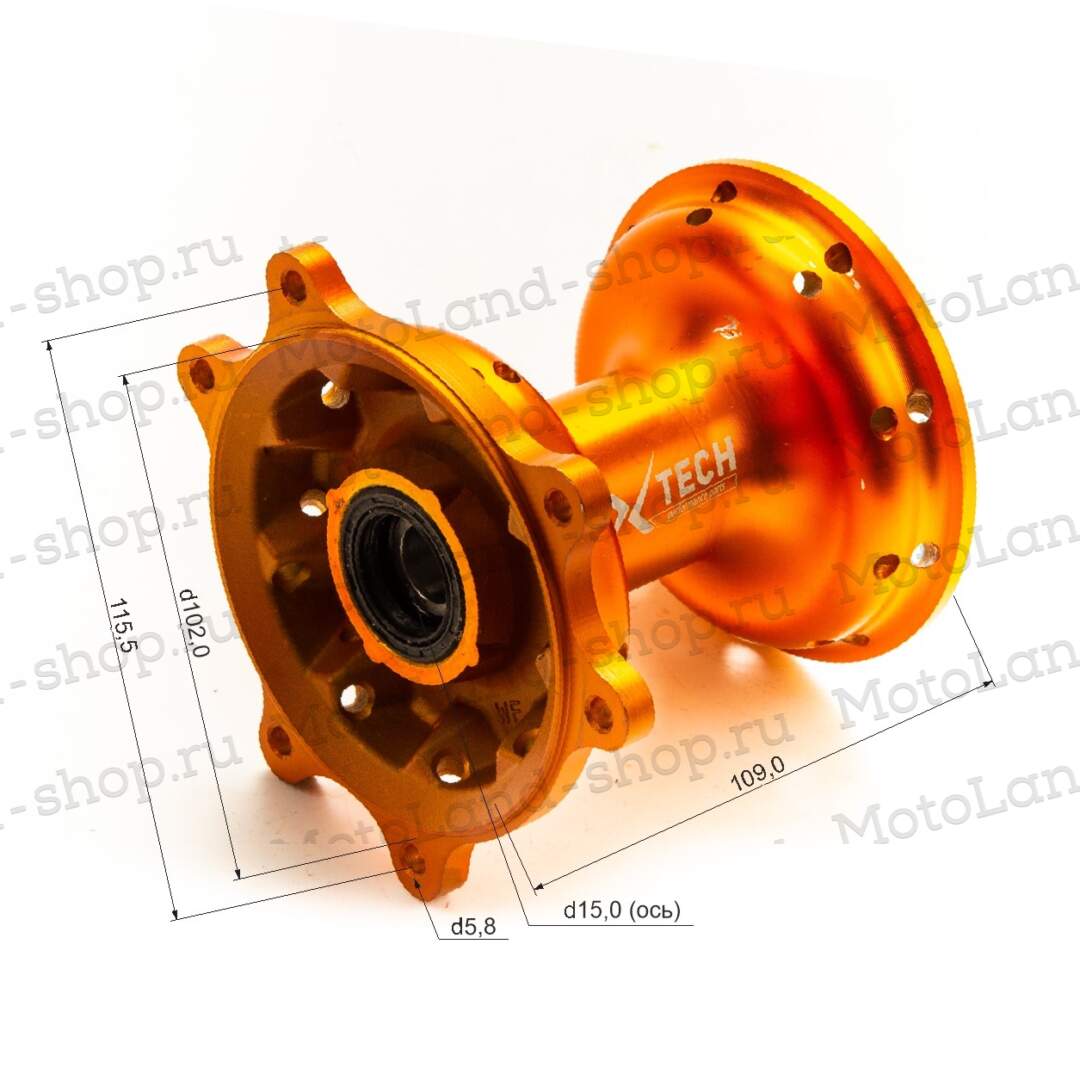 Ступица передняя CNC (R21" d=15mm) оранжевая X-TECH